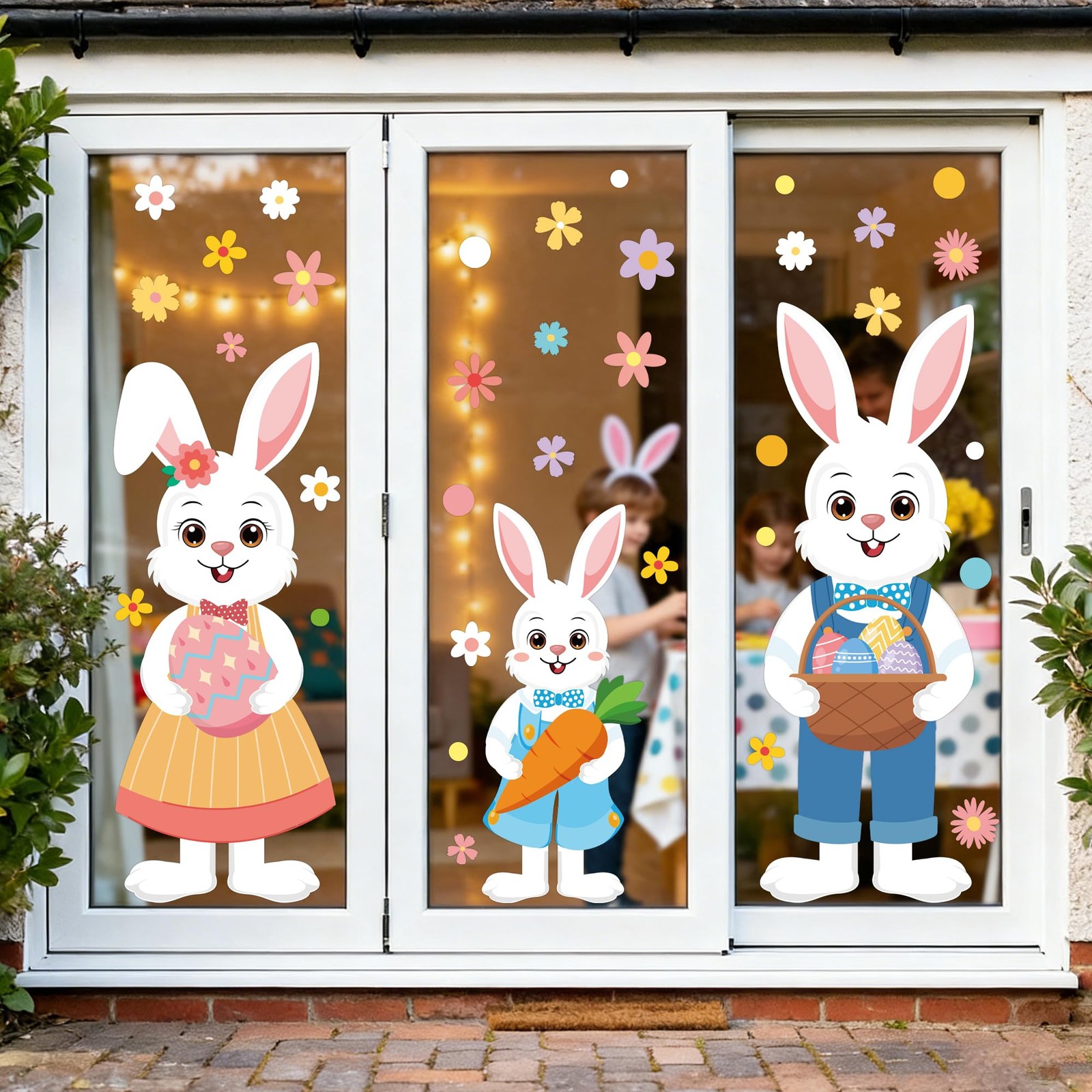 6 Sheet Extra Large Easter Window Clings Double-Sided Cartoon Bunny Rabbit Famil