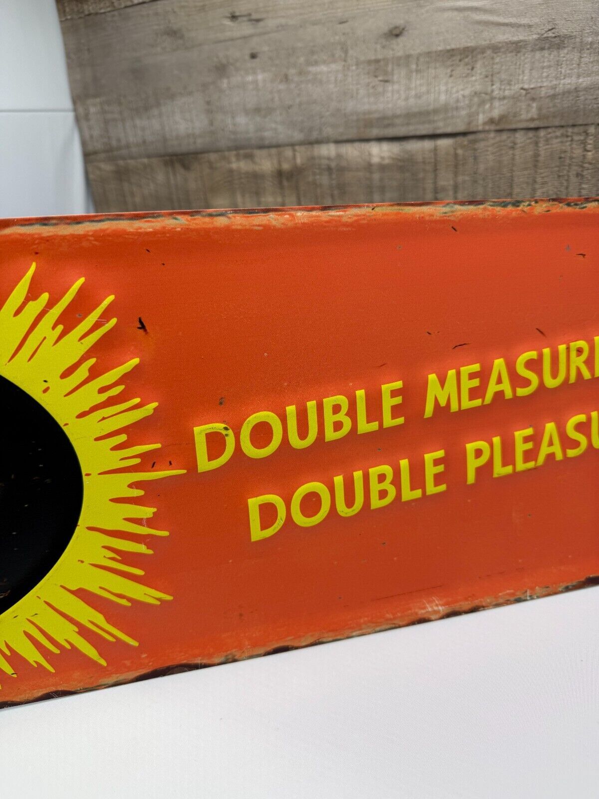 "DOUBLE COLA" EMBOSSED METAL ADVERTISING SIGN, (26"x 8") AWESOME SIGN