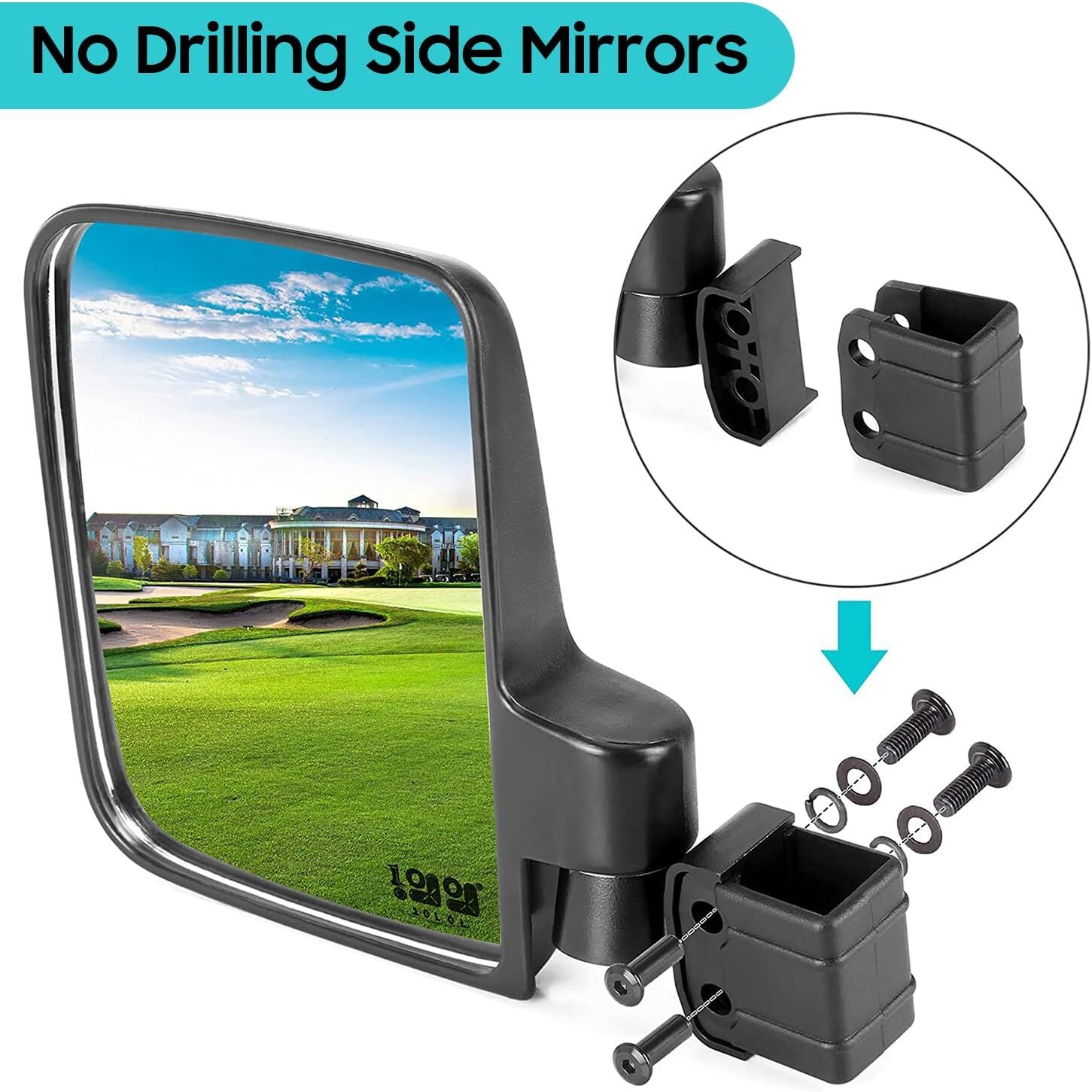 Golf Cart Mirror No Drilling, Side Rear View Mirrors for Yamaha EZGO Club Car