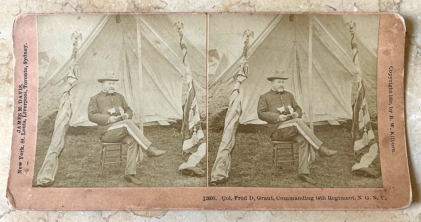 CIVIL WAR U.S. GRANT'S SON COL. FRED D. GRANT CMDG. 14TH REGT STEREO PHOTO 1898