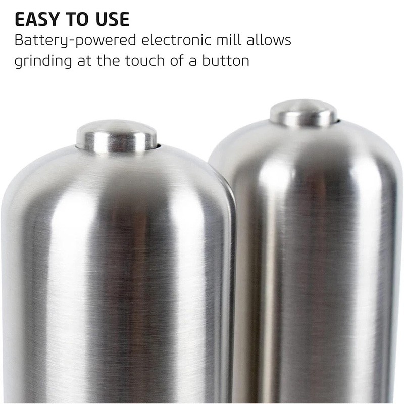 2x Light Up Electric Salt & Pepper Mill Stainless Steel Electronic Grinder Pots