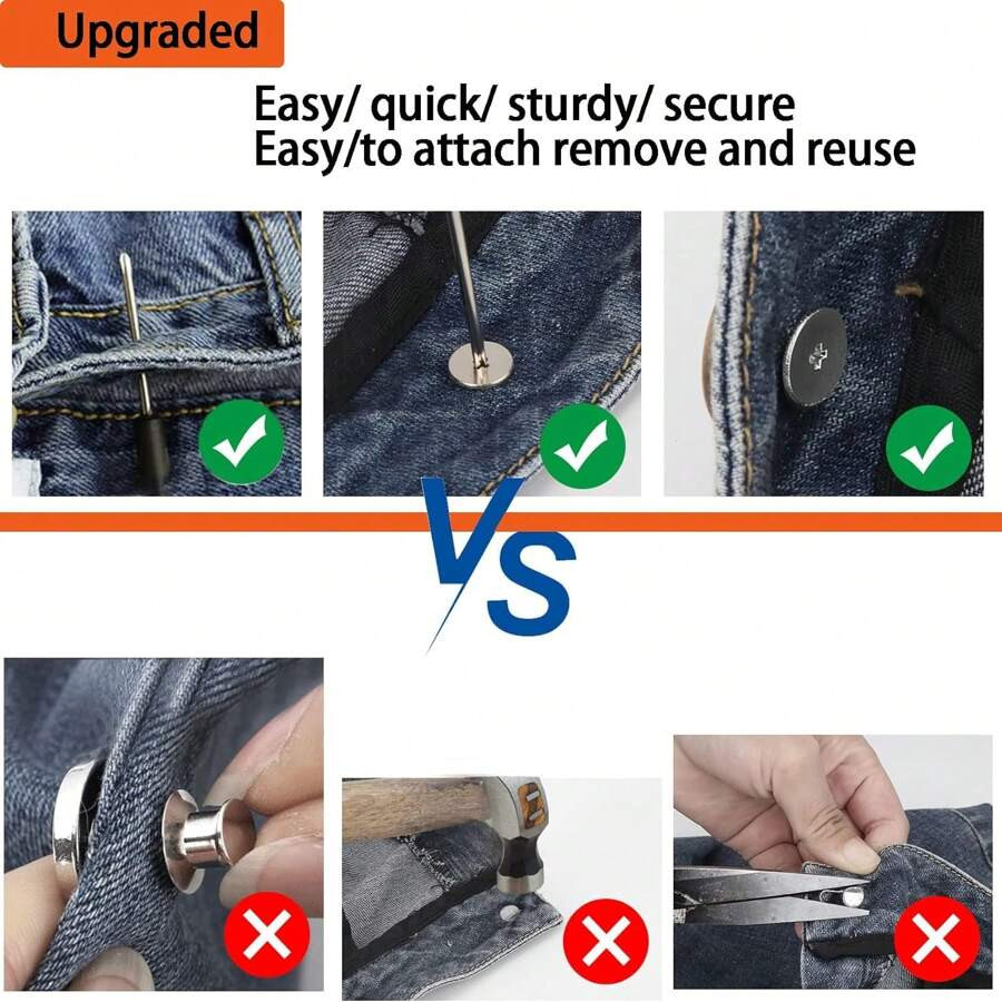 6 PCS Jeans Buttons No Sew Jean Button Replacement with Screwdriver 17mm