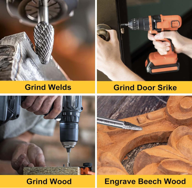 Carbide Burr Set 1/4" Shank 8PC Double Cut Die Grinder Rotary Tool Cutting Bu...