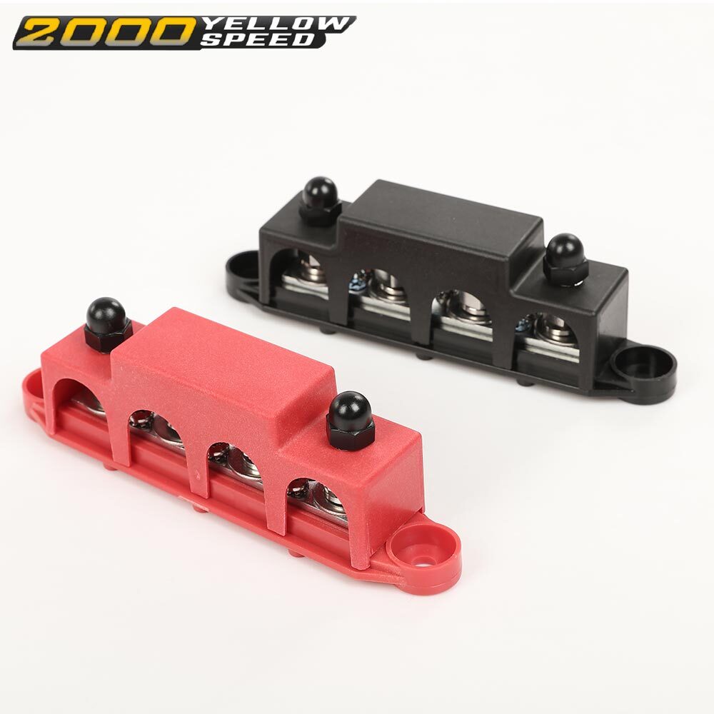 5/16" 12V 250A 4 Post Busbar Bus Bar Power Distribution Block With Cover 2Pc