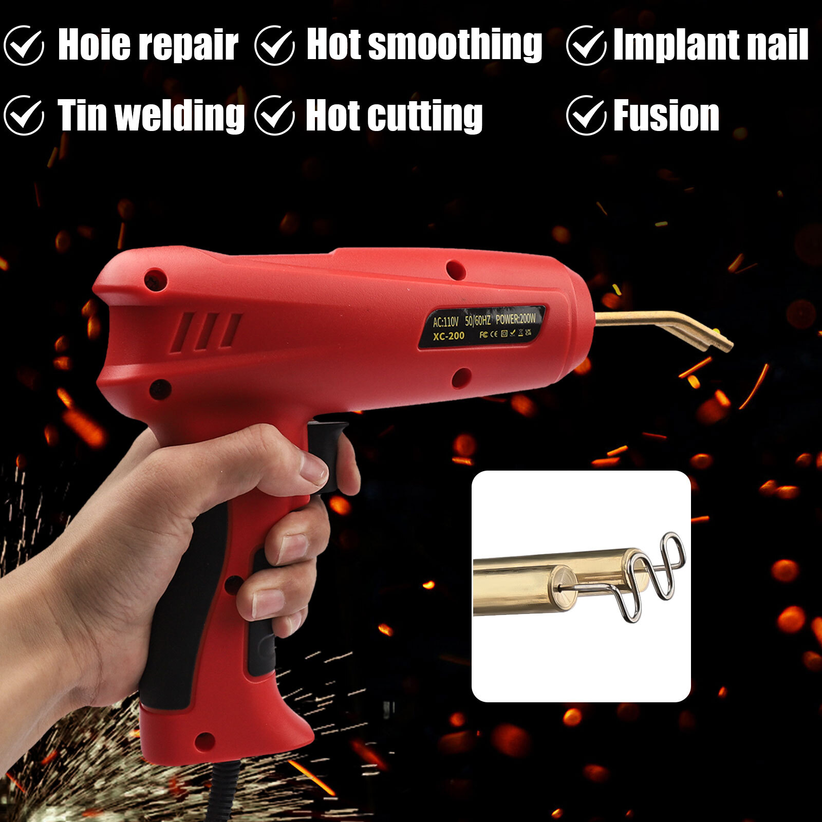 200W Hot Stapler Car Bumper Fender Welder Gun Plastic Repair Kit 1200 Staples US