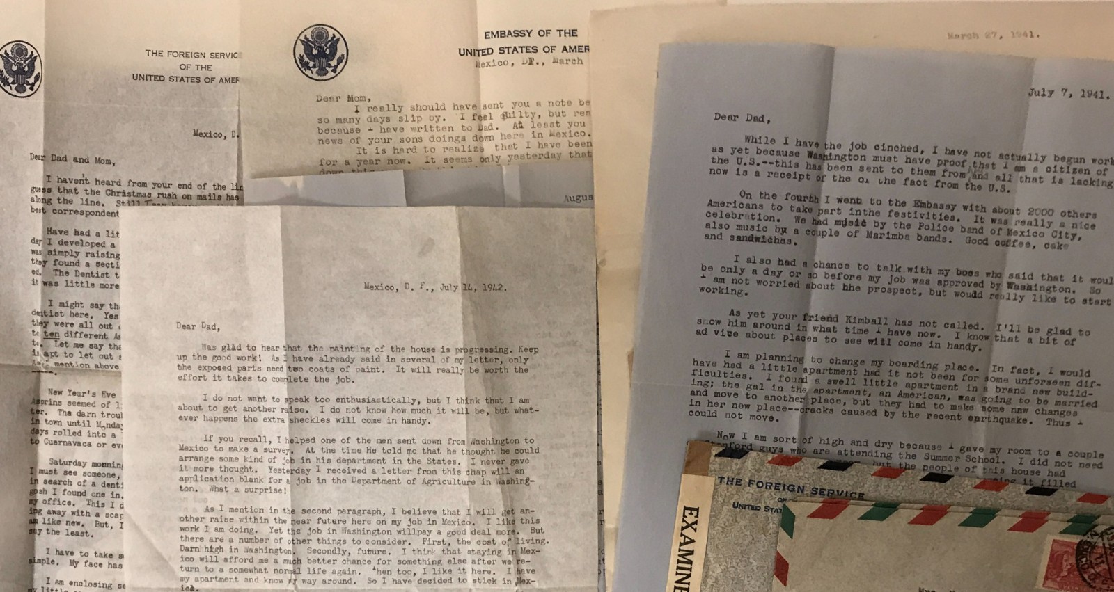 1941-42 Mexico Personal Letters Lot to US w/ Postal Covers incl. Examined