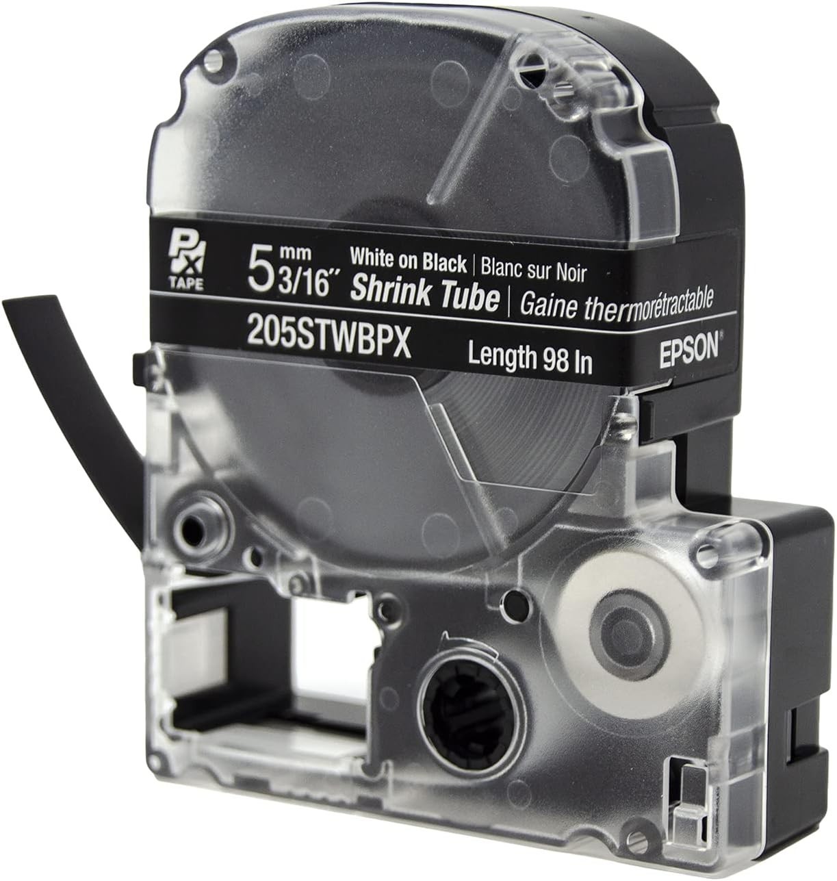 Epson LABELWORKS 205STWBPX White on Black Shrink Tube 3/16" (5mm) - 205STWBPX