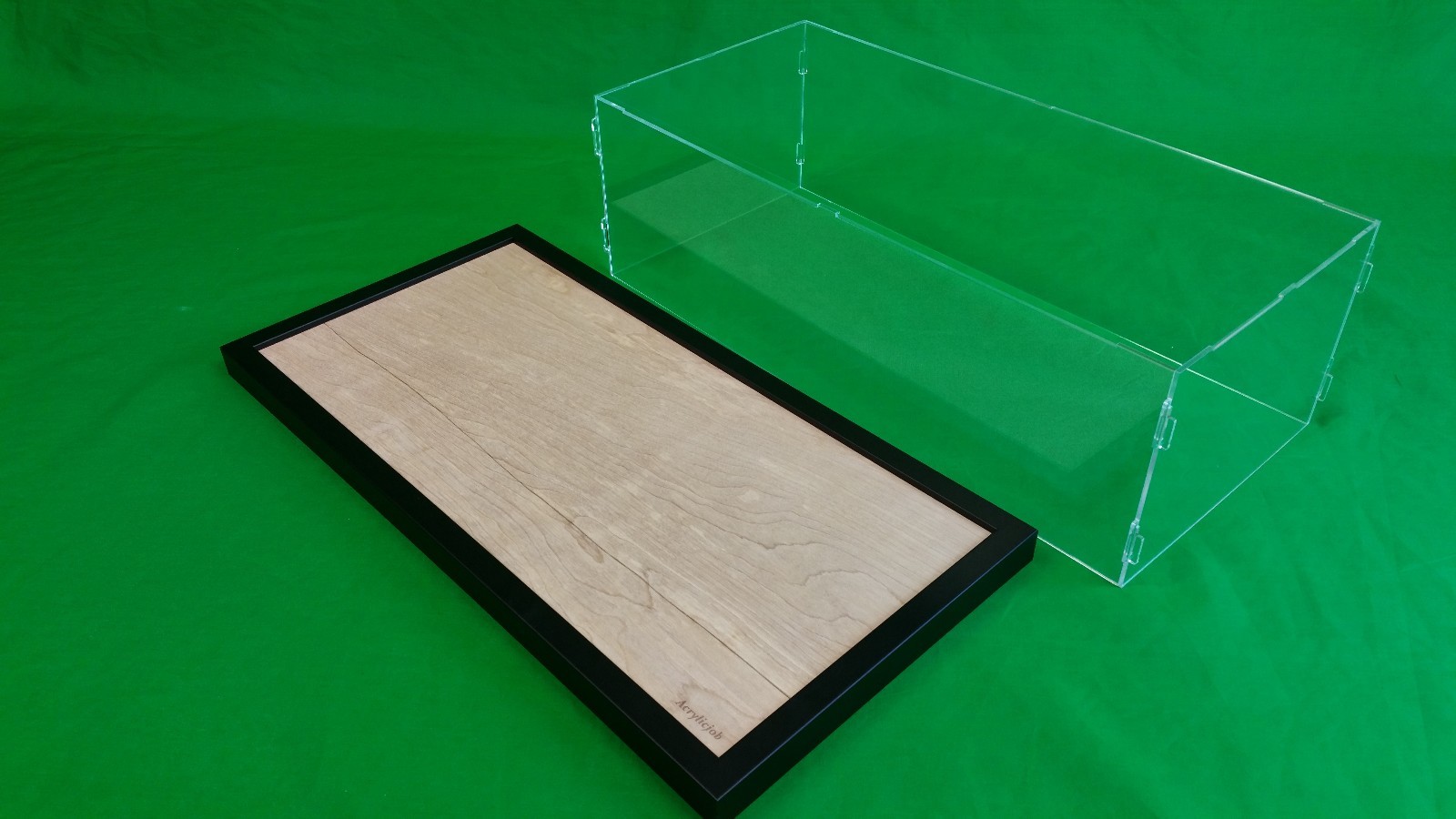 36"L x 10"W x 12"H Display case with 3/16" thick acrylic black wood frame base
