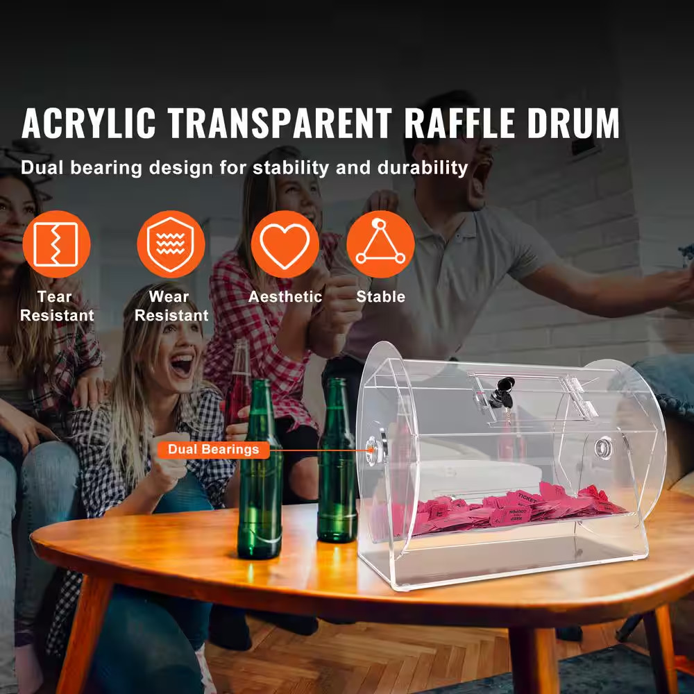 Acrylic Raffle Drum, Raffle Ticket Spinning Cage with 2-Keys, Transparent, Holds