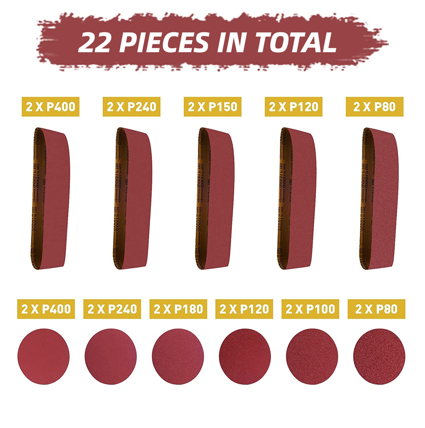 22x Sanding Belts 4 x36 in Sander Belt 6 in PSA Self Adhesive Discs 80-400 Grit