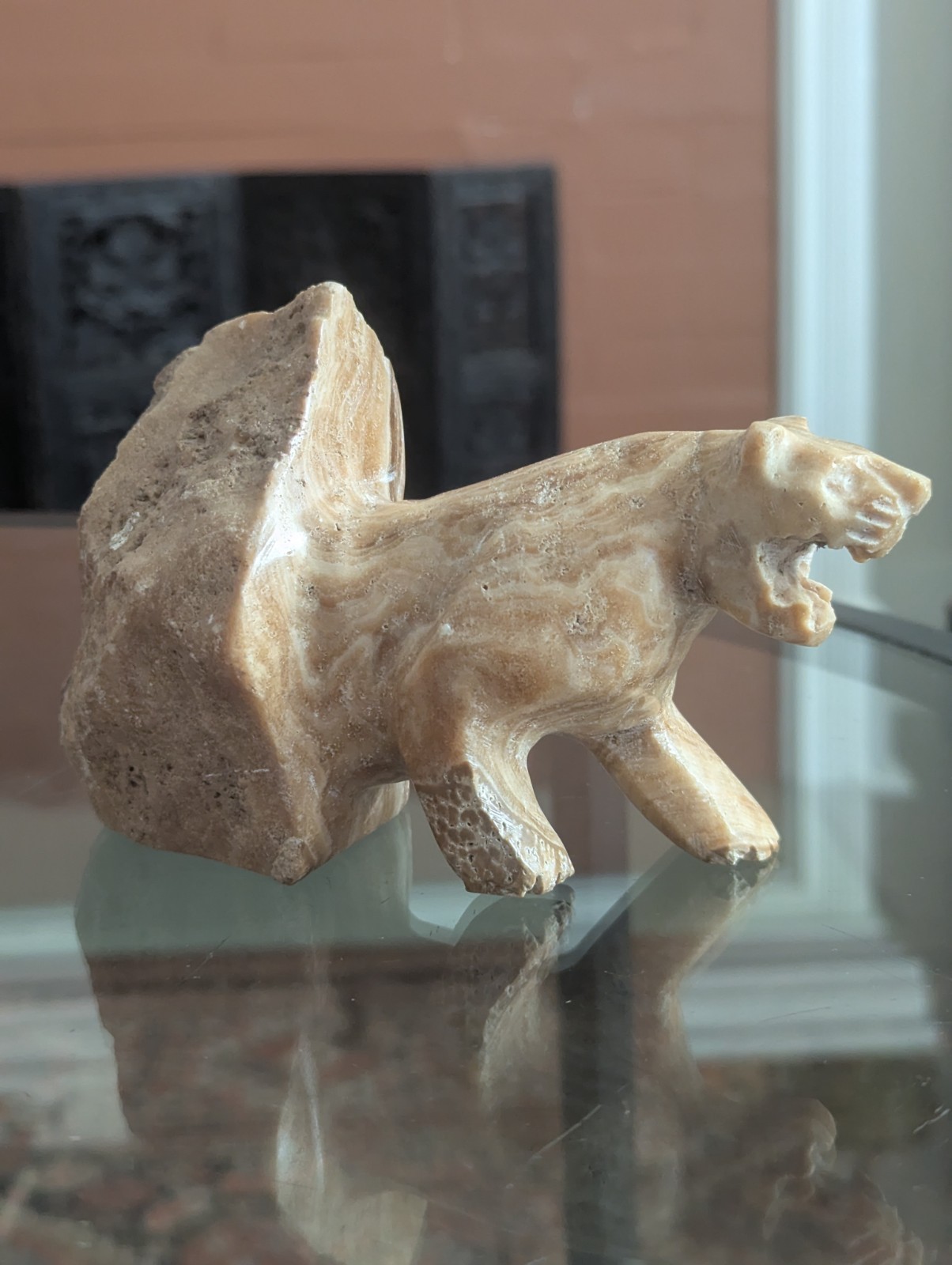 Vintage Carved Stone Panther Puma Cat Statue Figurine Mountain Lion Natural Art