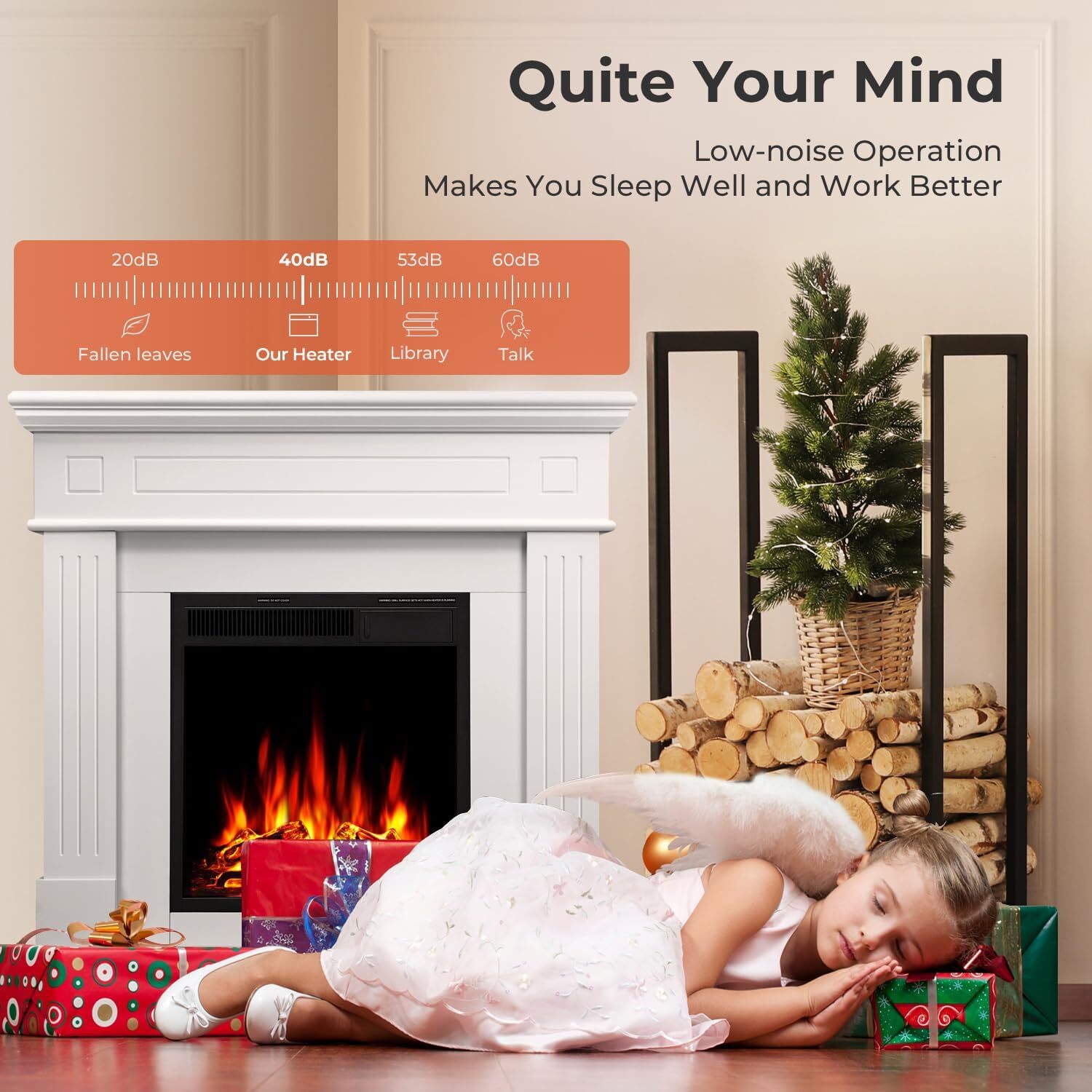 43” Corner Electric Fireplace Mantel Wooden Surround Firebox, TV Stand,Remote