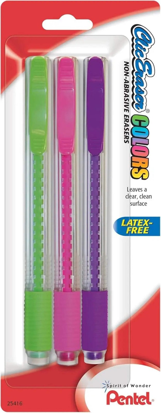 Pentel Clic Eraser Colors - Assorted 3-pack