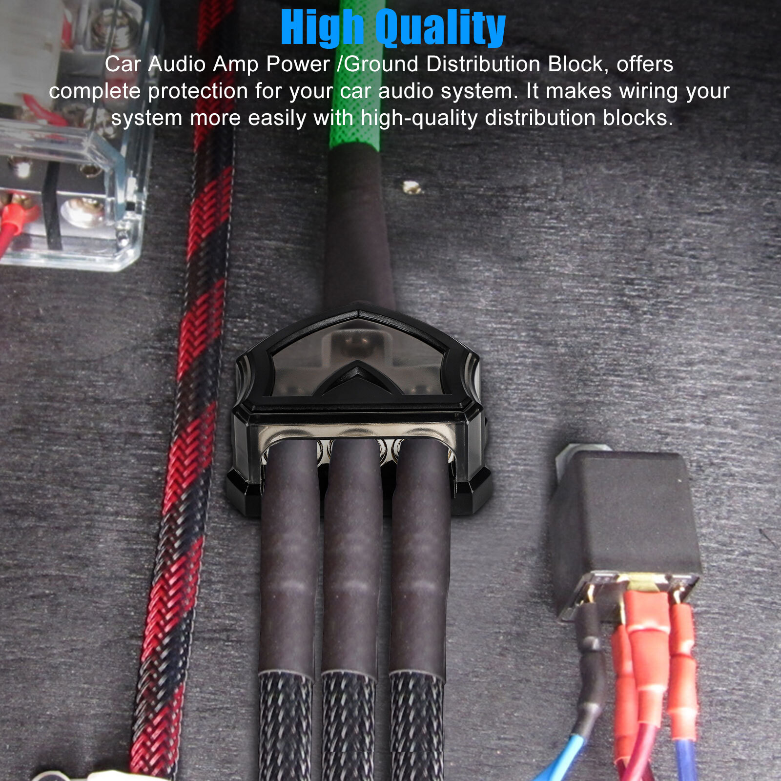 1 x 0 Gauge input 3 x 0 Gauge Output Audio Power Ground Amp Distribution Block