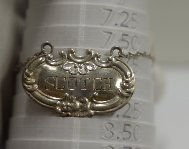 Vintage Sterling Liquor Label Wallace "Scotch" 9.59 Grams