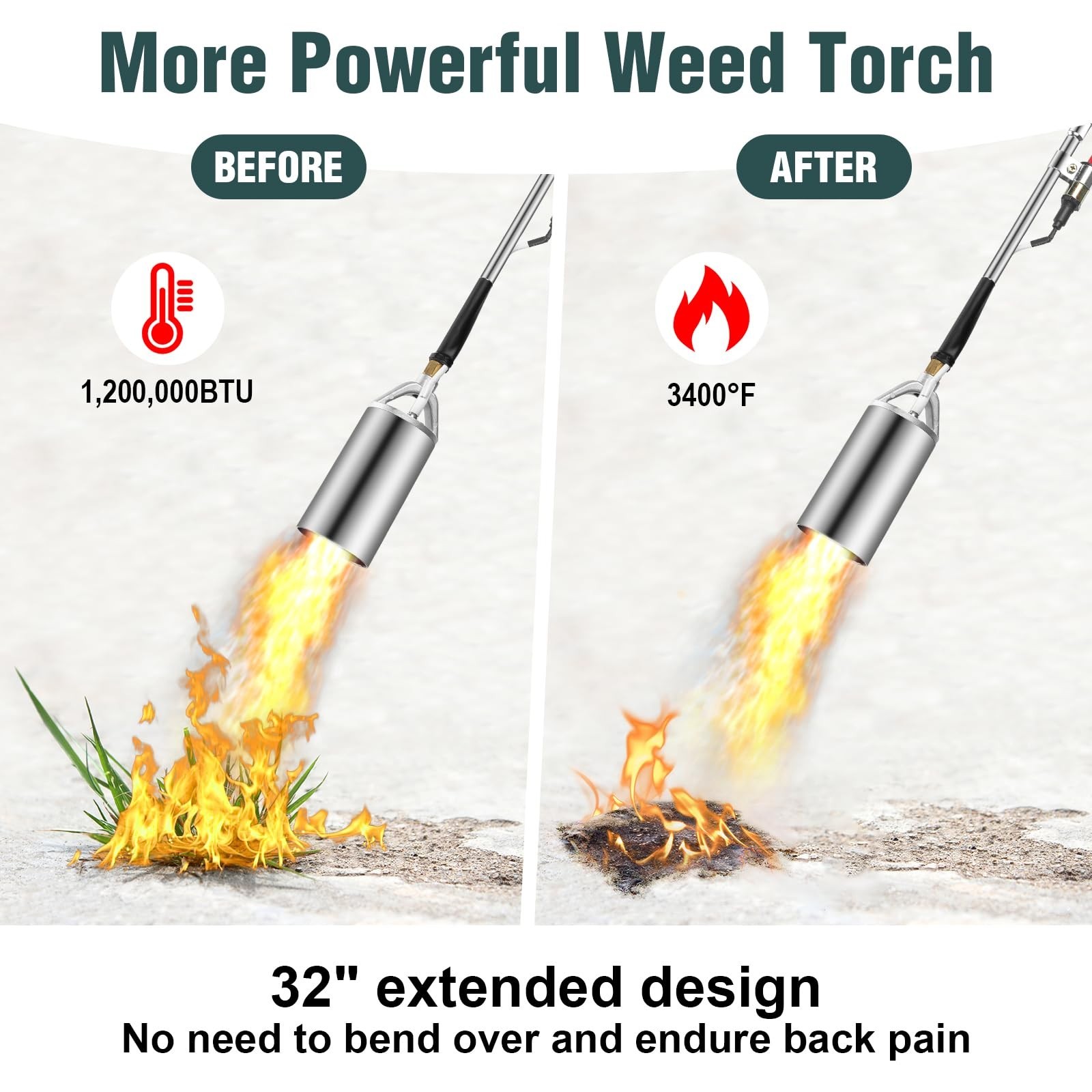 Propane Weed Torch with 10FT Hose Regulator&1800000 BTU&Self Igniting&Converter