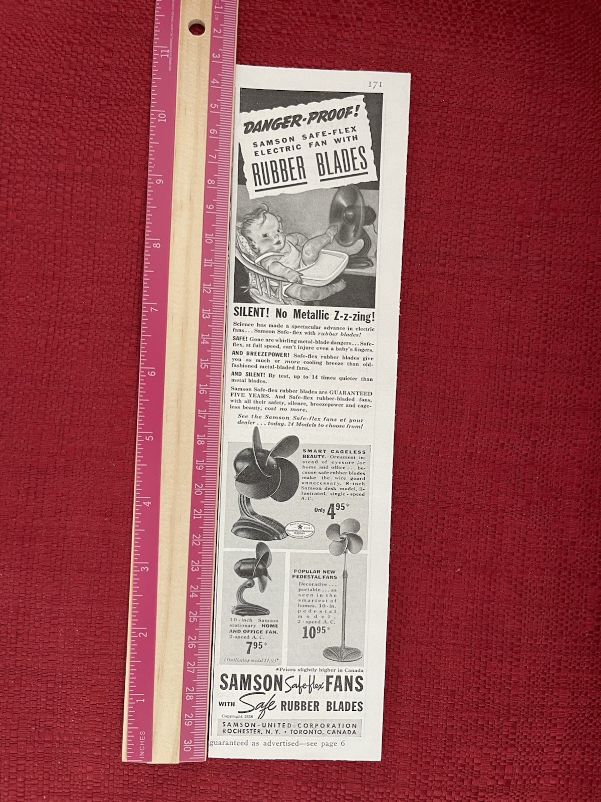 Vintage 1938 Print Ad Samson Safe Flex Fans With Rubber Blades Advertisement