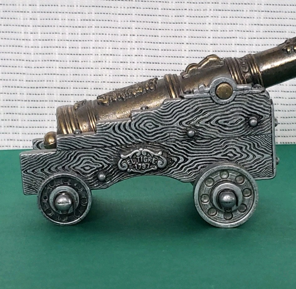 Vtg Denix Miniature Model 1797 El Tigre Spanish Cannon Metal Heavy Brass And