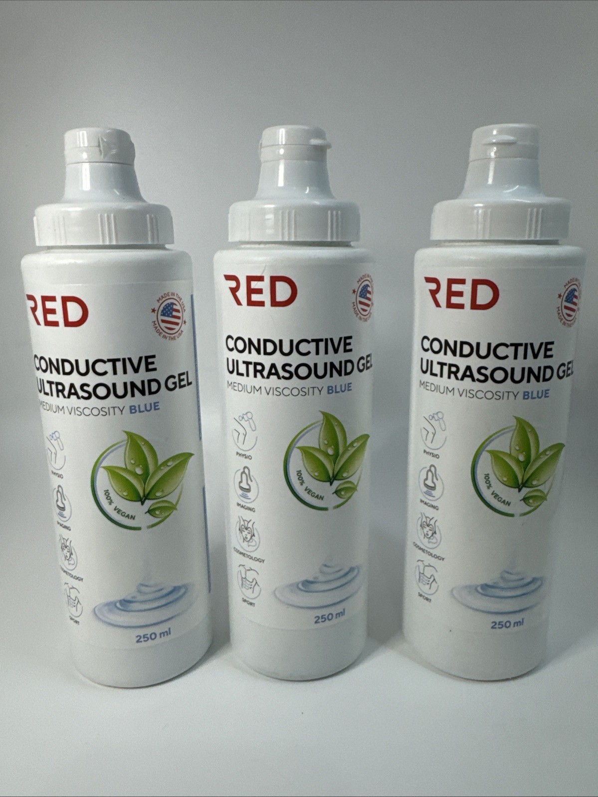 3x- RED Conductive Ultrasound Gel 2-Pack Medium Viscosity Clear 250ml Made USA