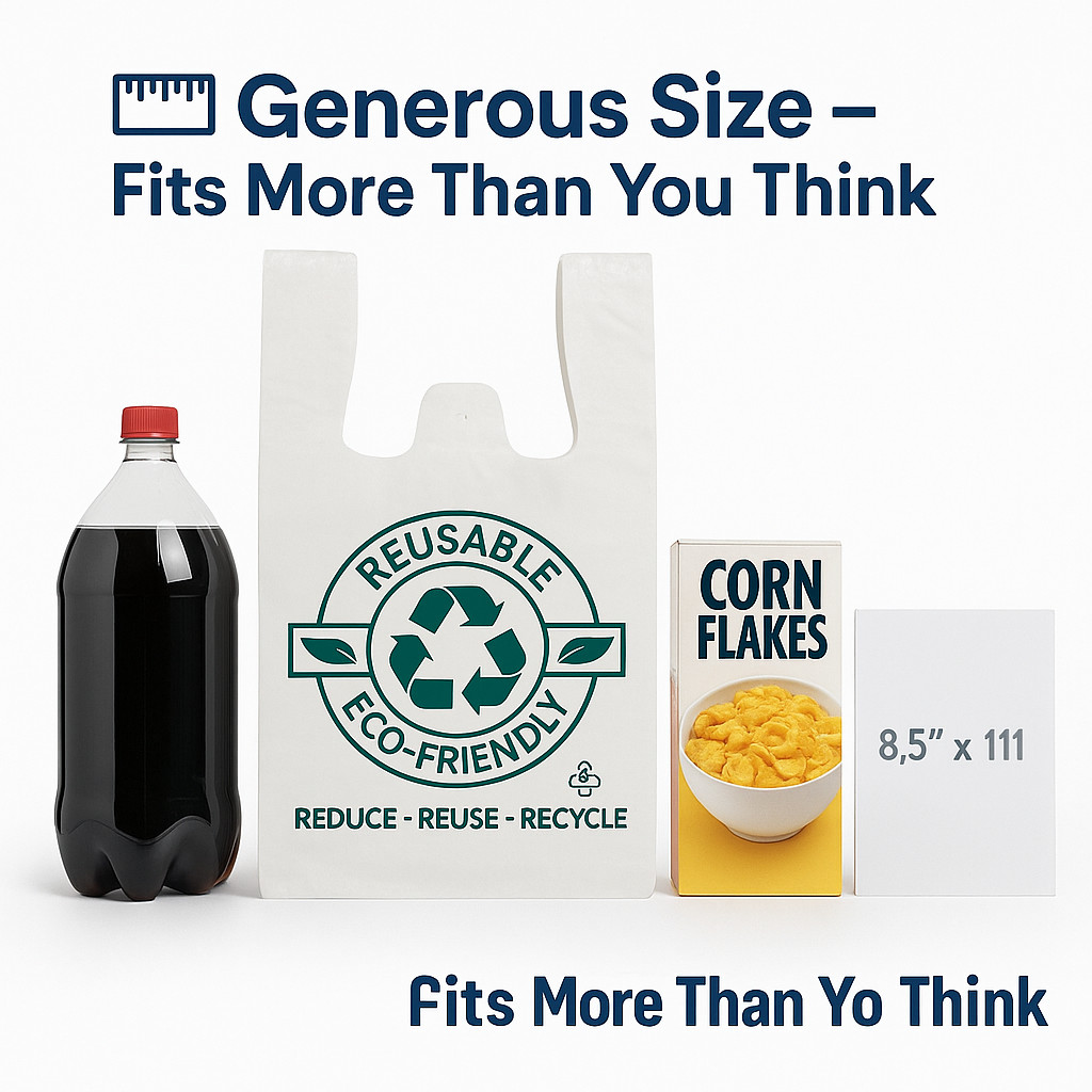 White T-Shirt Grocery Bags 1/6 Large – Extra Heavy Duty 21x11.5x6.5 – Bulk Packs