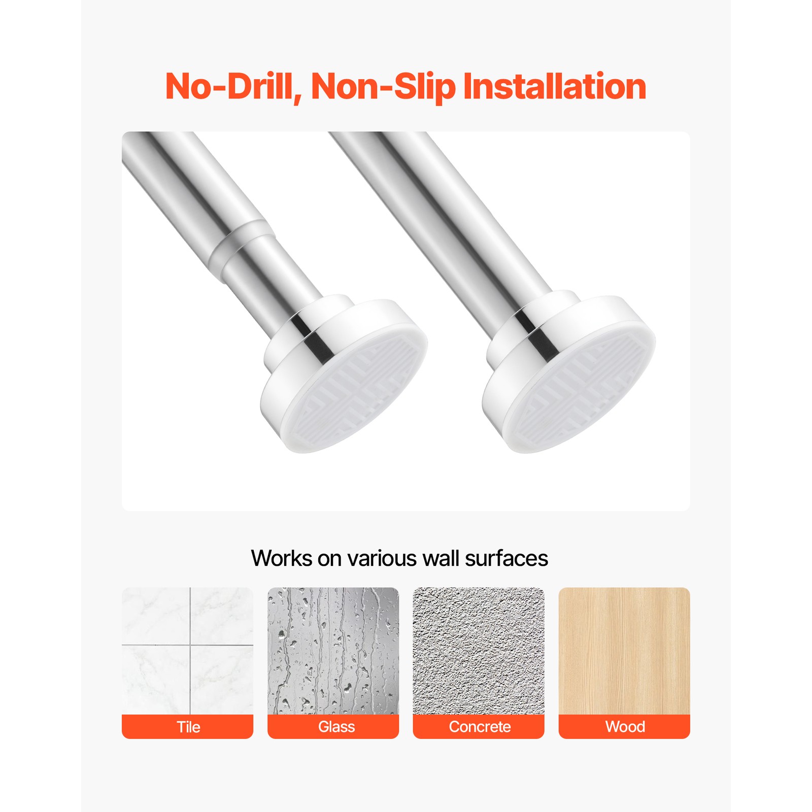 Uimoso Adjustable Tension Shower Rod, 28-76 in, Stainless Steel, Silver