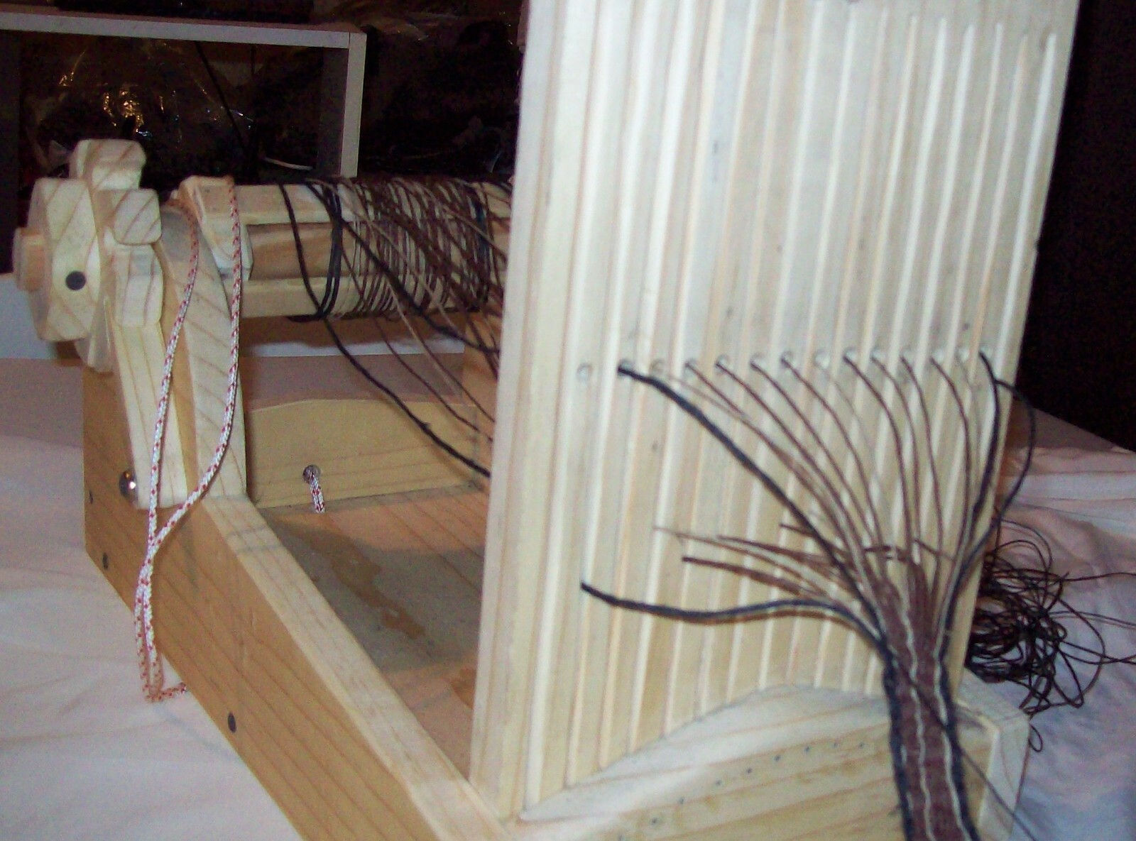 Hand Woven Narrow Cotton+ Hemp Strap f. Powder Horn,abt. 50"natural, blue, red