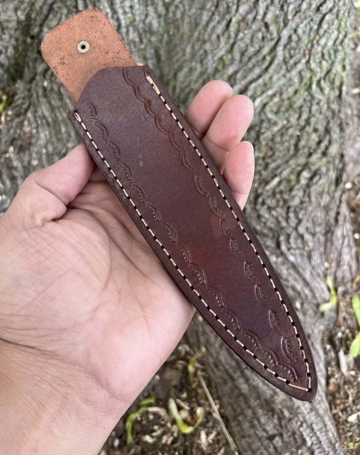 hand forged Damascus steel dirk stiletto machete knife poniard leather sheath