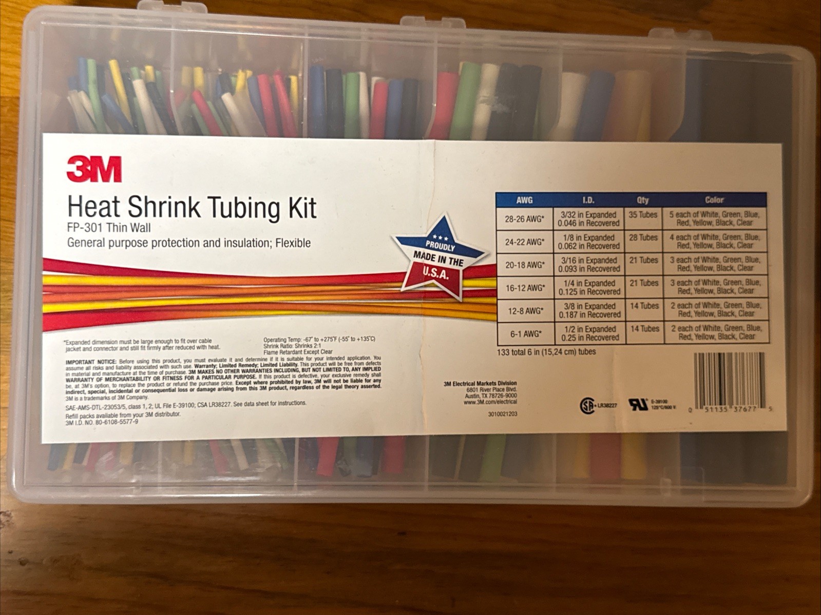 3M 7000031588 Heat Shrink Tubing FP-301 Color Assortment Kit, 1 Kit