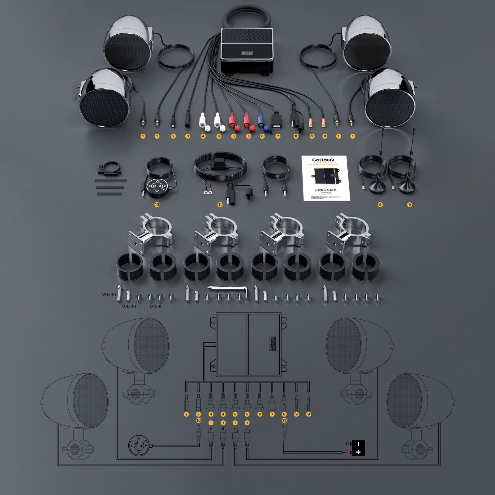 Waterproof Amp Bluetooth Stereo 4 Speaker Audio Music System Radio Harley Chrome