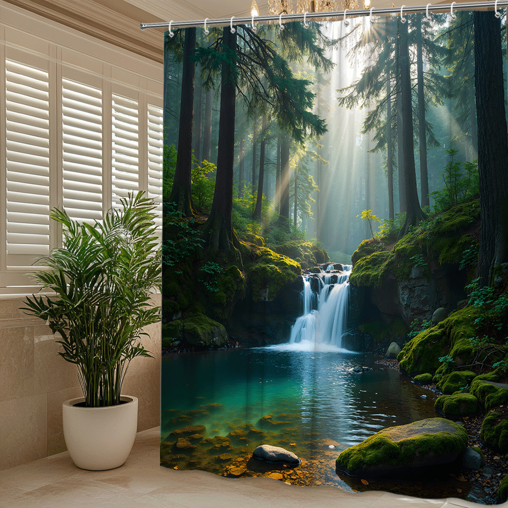 Forest Waterfall Shower Curtain Nature Scenic Green Woodland Stream