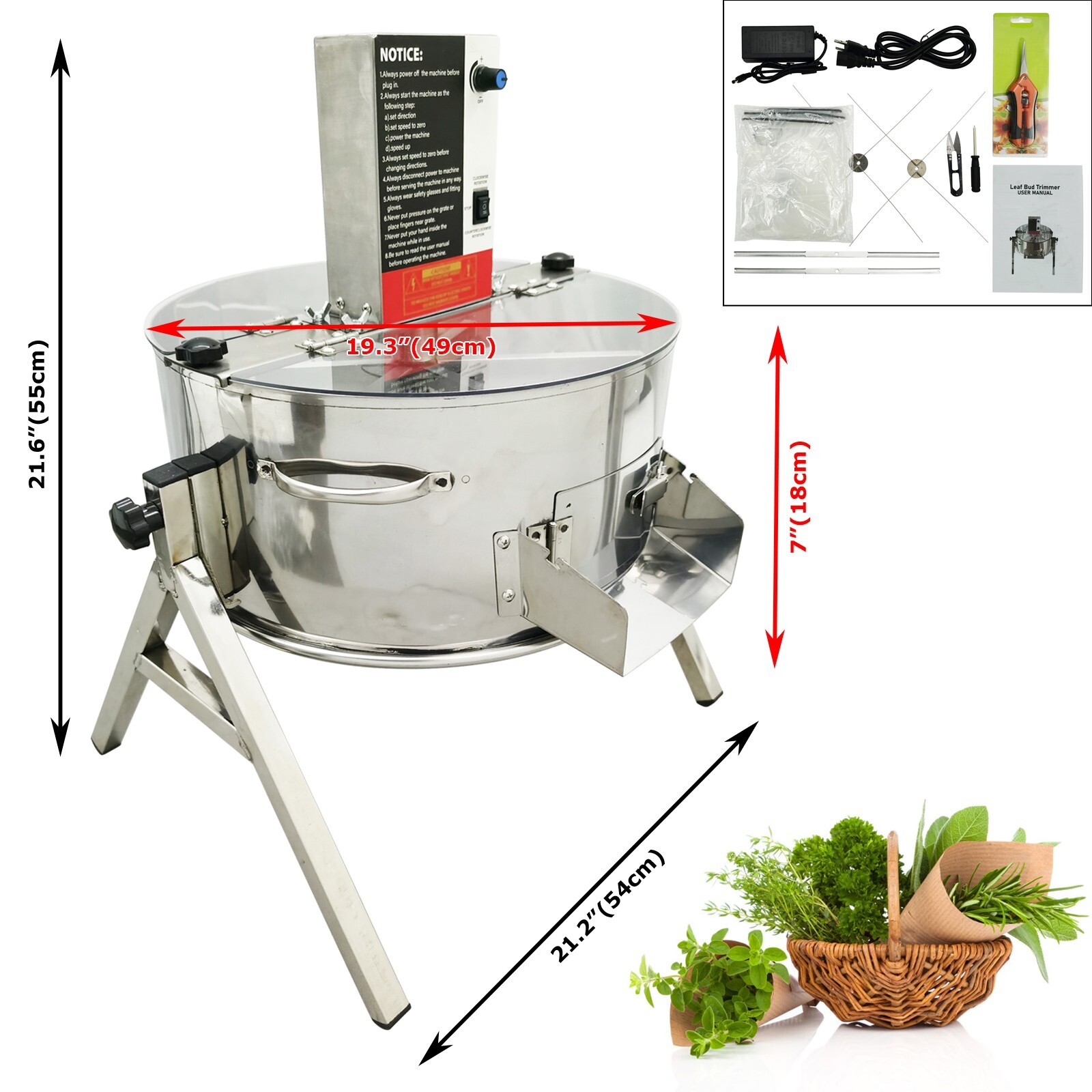 19" Electric/Manual Bud Leaf Trimmer Hydroponic Dry/Wet Pillar Type Trimmer