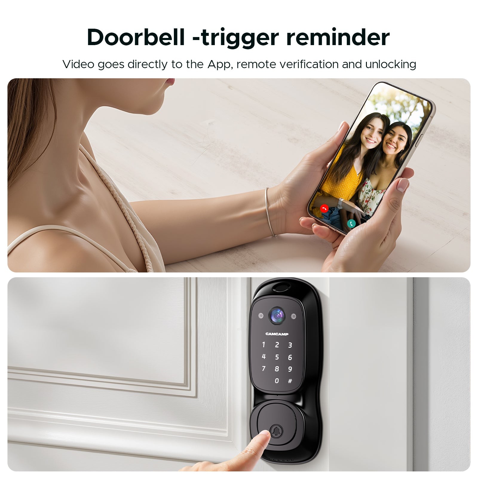 3-in-1 WiFi Video Smart Lock Camera+Doorbell+Fingerprint Keyless Entry Door Lock