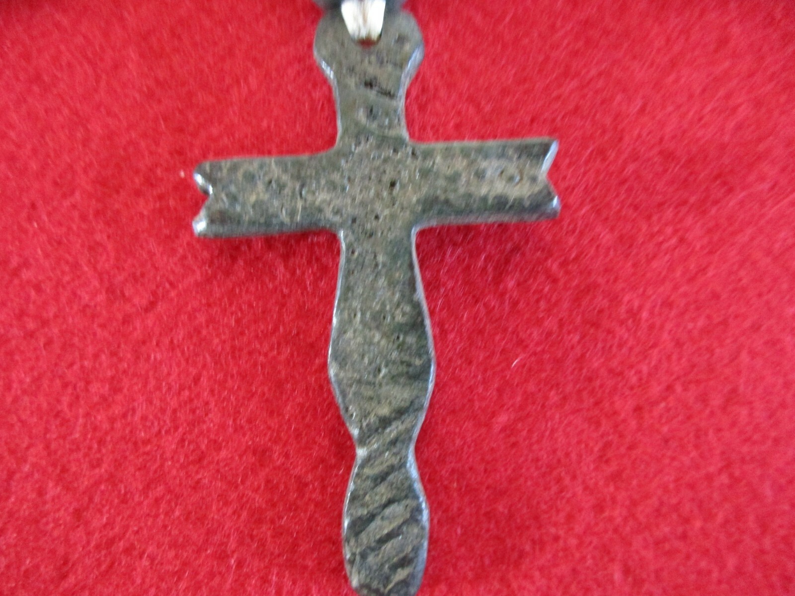 FRENCH BEAVER TAIL JESUIT CROSS, LEATHER STRUNG TRADE NECKLACE, WHA-0226*06294