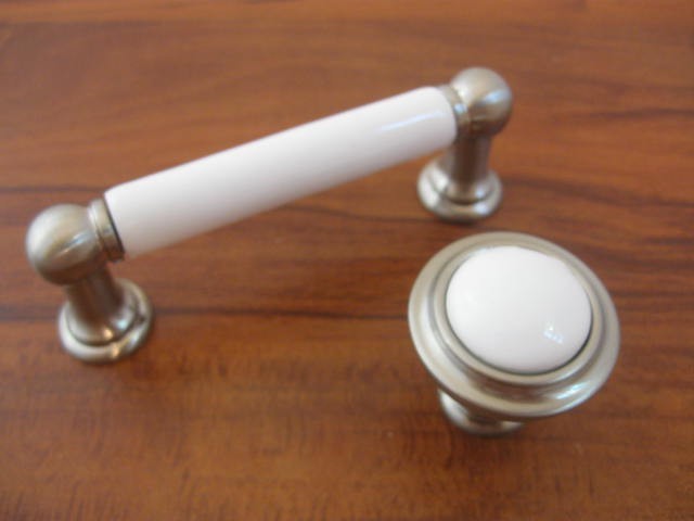 20 Ceramic Pulls Handles Cabinet Hardware Kitchen Dresser Nickel White