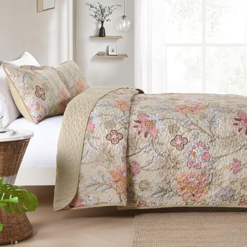 Floral Quilt Set Size Botanical Bedspread Bedding Sets Soft Queen Khaki