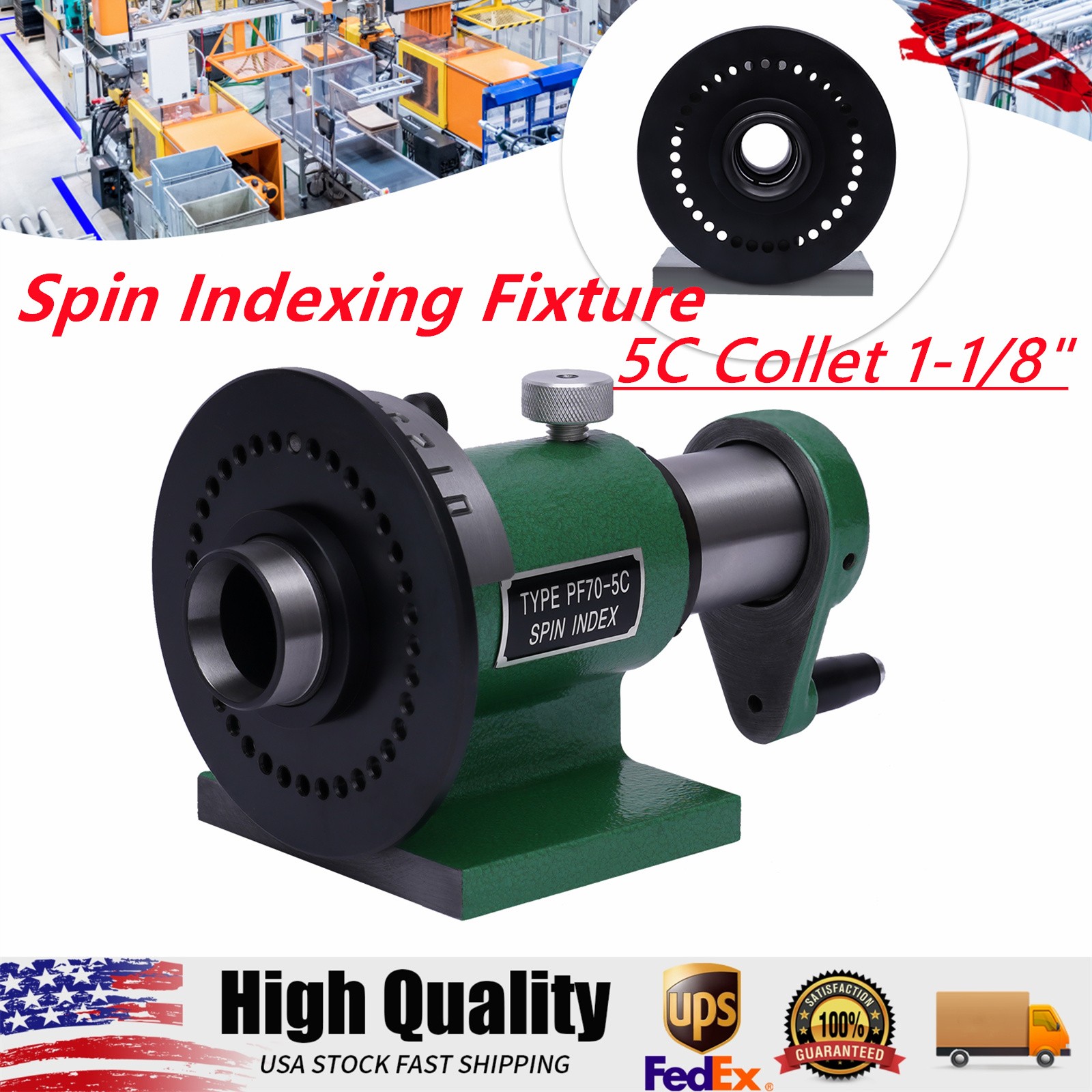 5C SPIN INDEXING FIXTURE W/ HARDINGE 5C COLLET Indexing Head Jigs Fixture Chuck