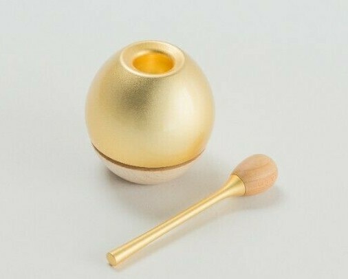 SGI Soka Gakkai Buddhism compact bell & bell stick set Gold Color Made in Japan