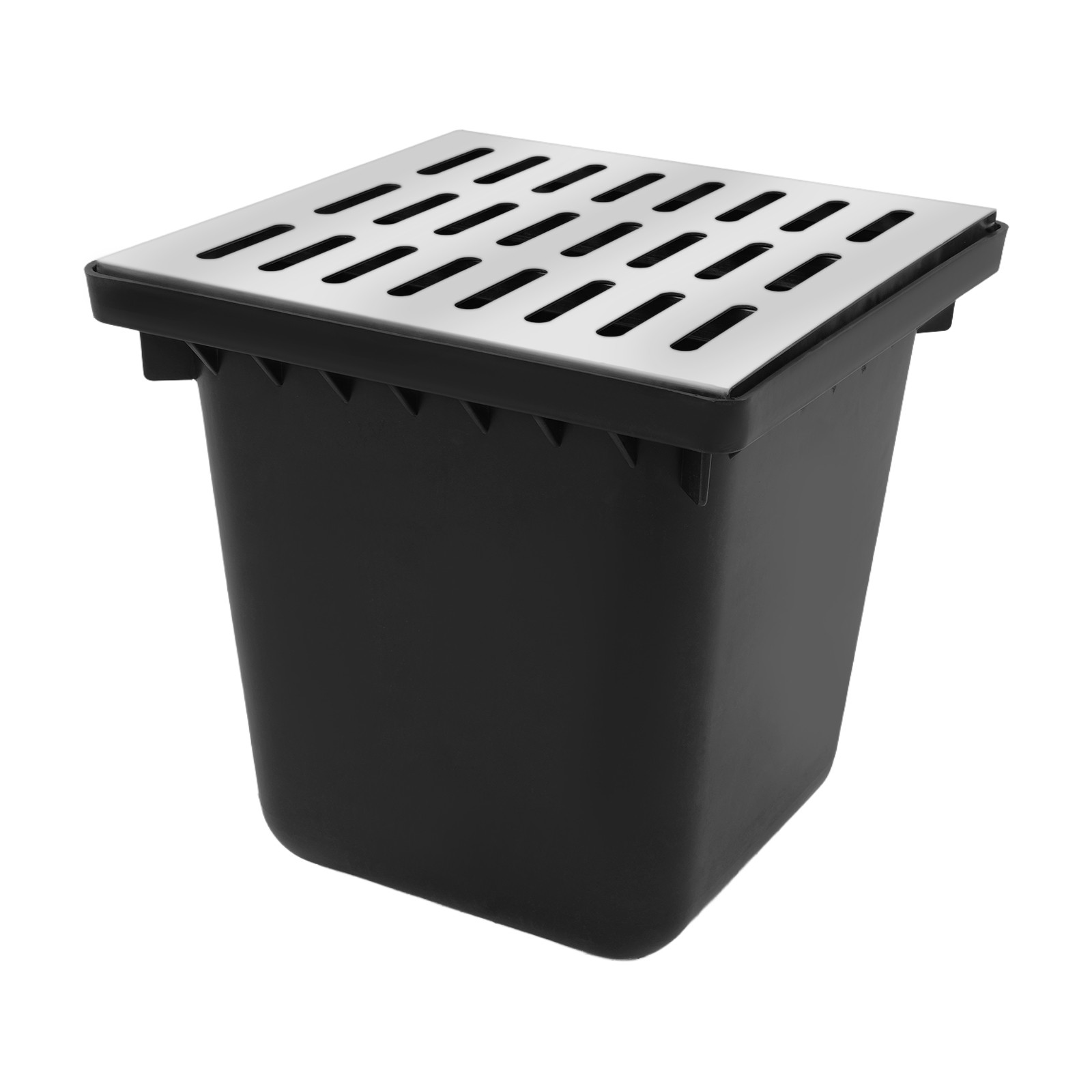 16 in. Square Catch Basin Kit with Silver Grate French Drain Basin for Drainage