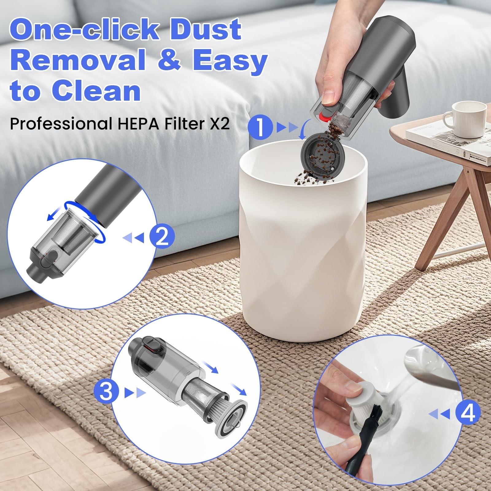 Car Vacuum Portable Cordless with 16000PA Ultra Suction 4-in-1 Foldable ​A