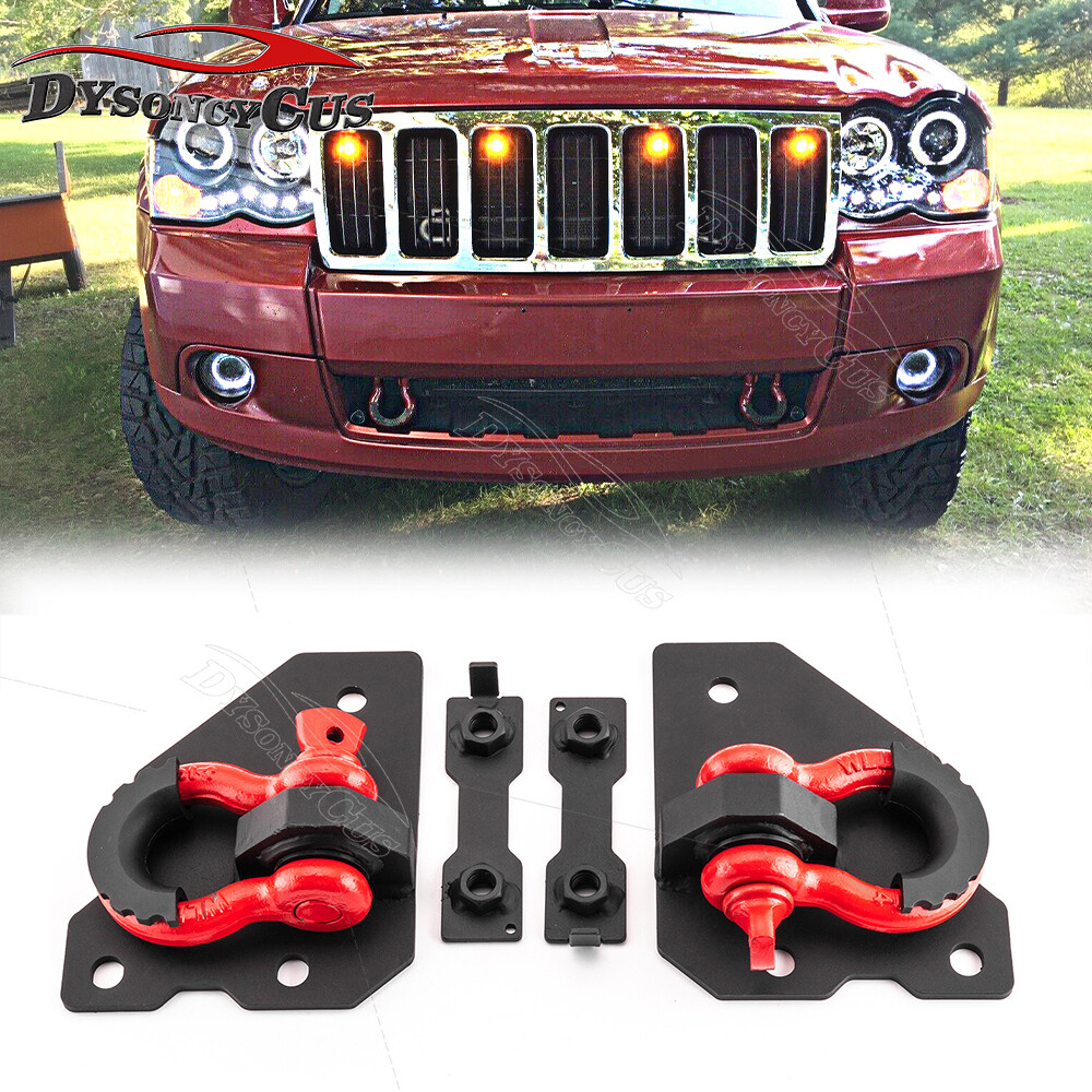 For 2005-2011 Jeep Grand Cherokee Front Tow Hook Shackle Mount+ 3/4'' D Ring Kit