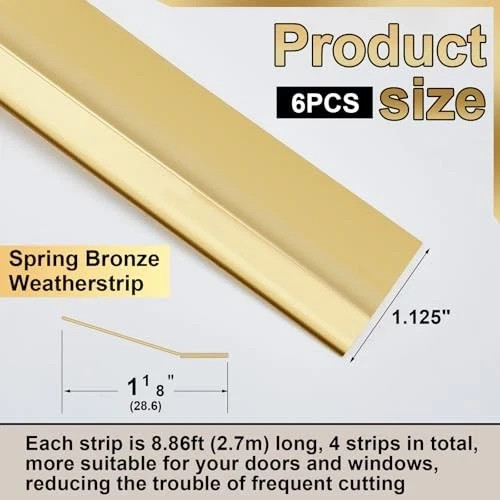 Spring-Loaded Bronze Weatherstripping, Metal Seal for Doors or Windows