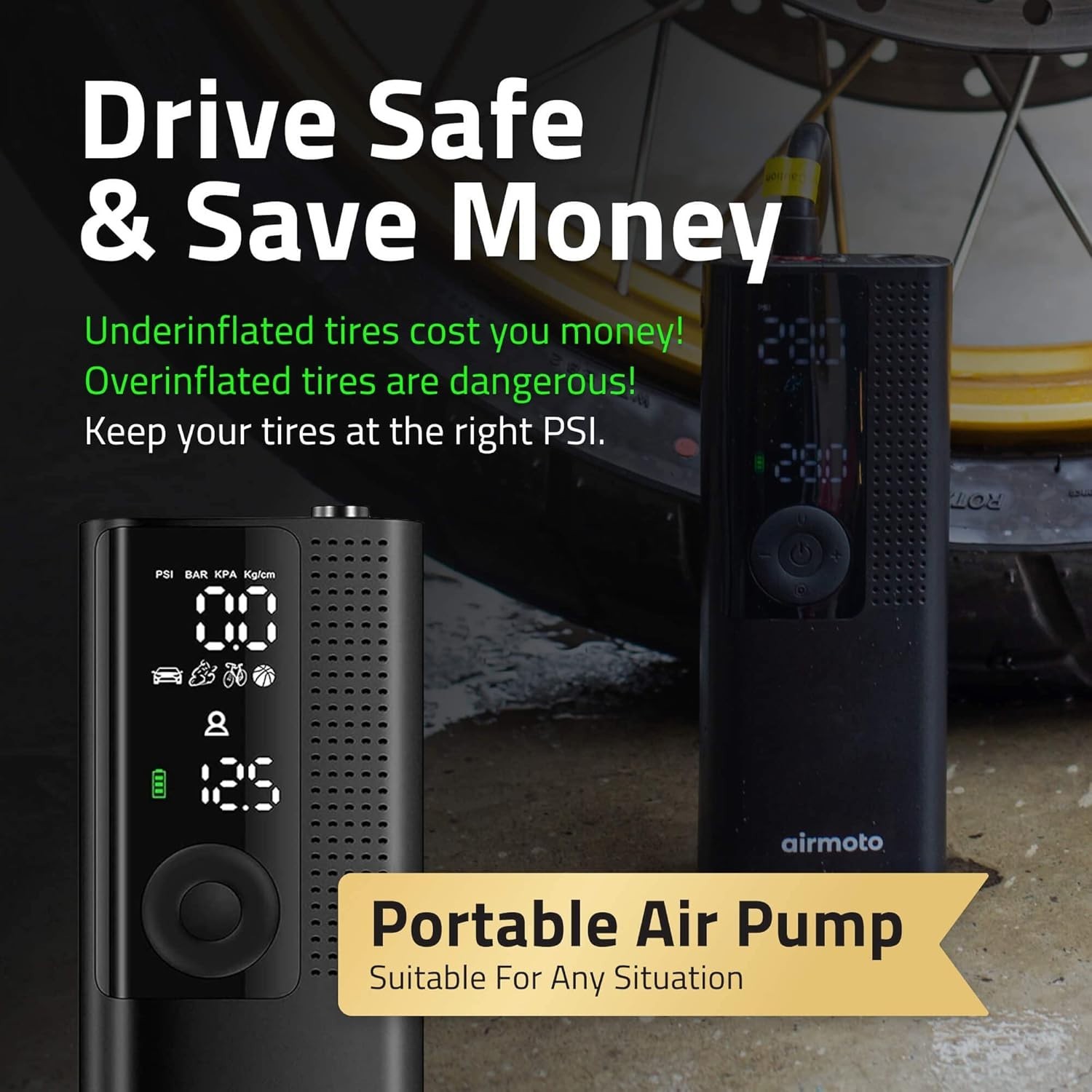 Airmoto Smart Air Pump Model BP198 rechargeable inflator balls bike car tires