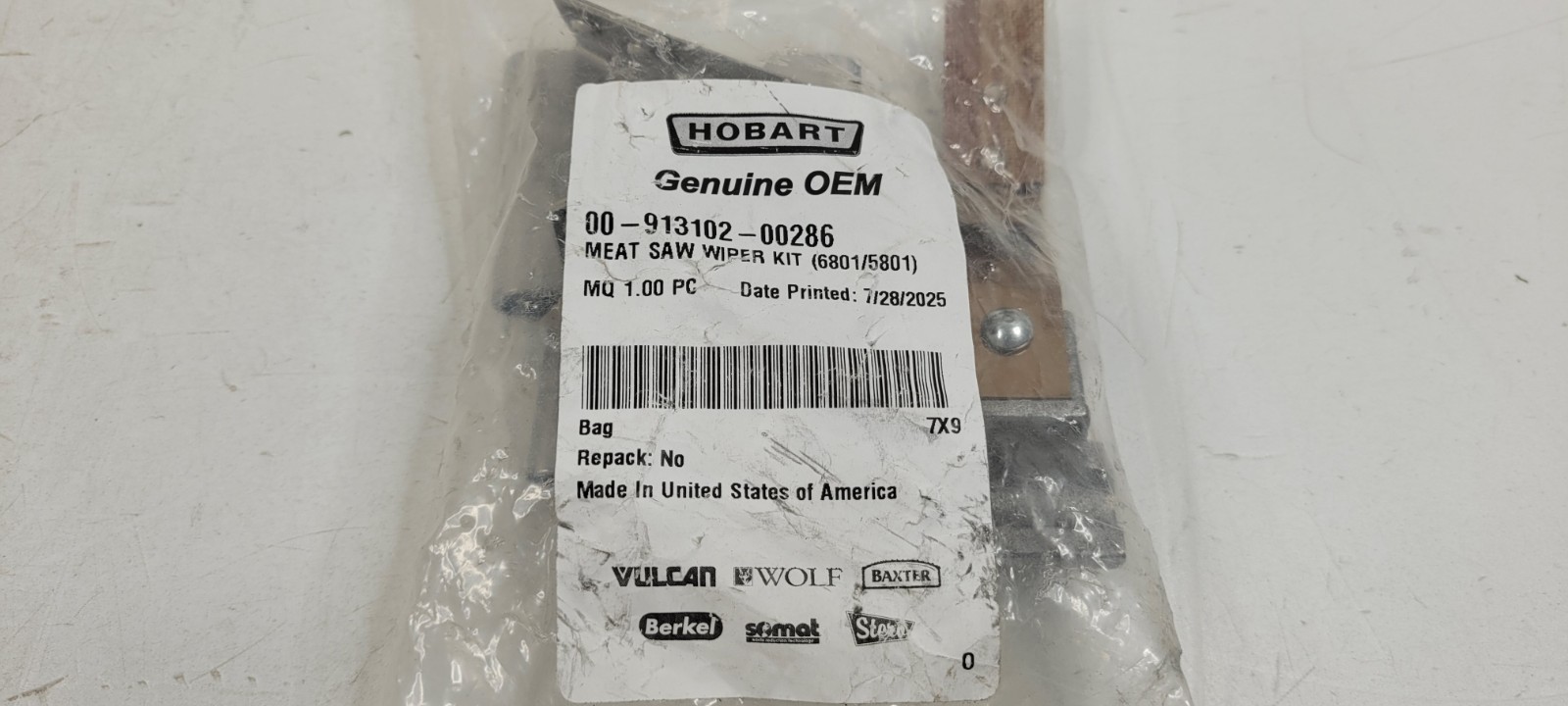 Hobart Meat Saw Wiper Kit (6801/5801) 00-913102-00286 - Genuine OEM Replacement