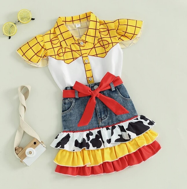 NEW Toy Story Cowgirl Jesse Girls Denim Skirt Outfit Halloween Costume