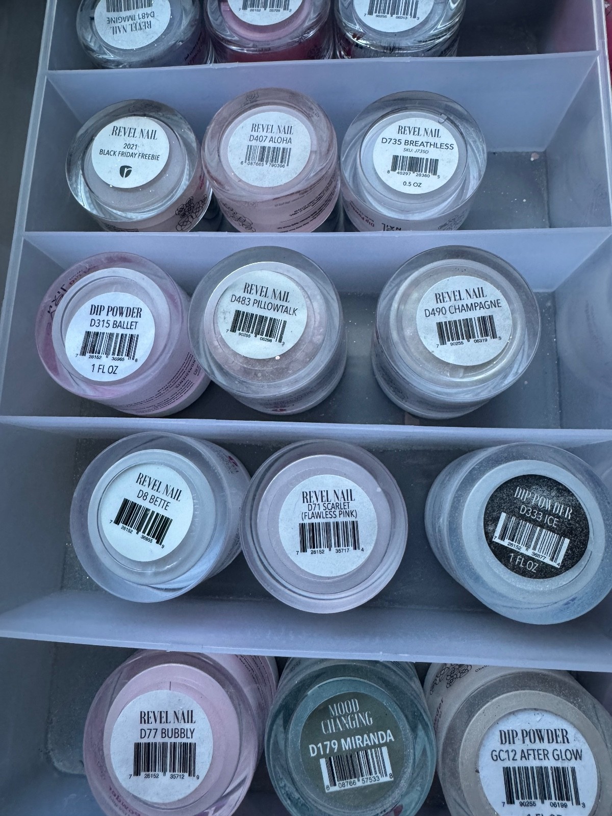 Revel Nail Dip Powders Over 70 .5 Assorted Jars Mostly Full.