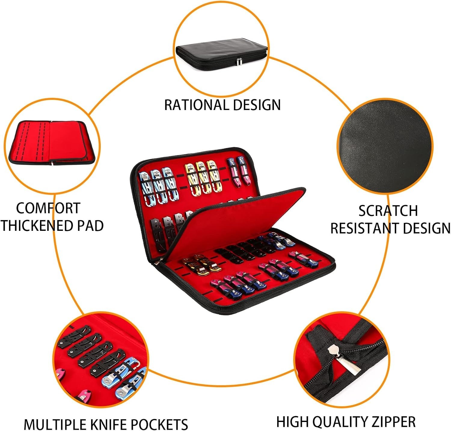 Knife Case Display Case Knife Storage 40 Slots Folding Holder Organizer Red