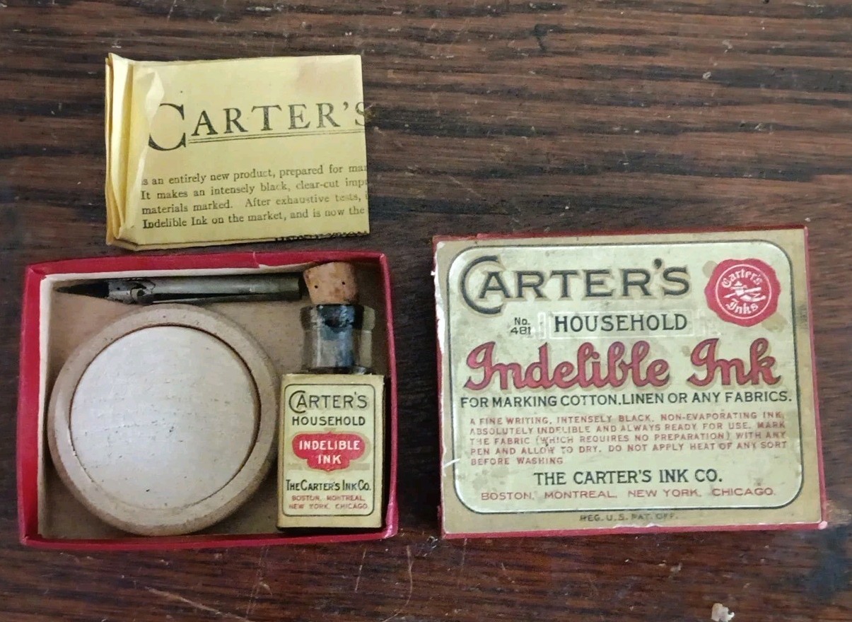 Antique CARTER's Indelible Household INK BOTTLE & BOX Set for Fountain Pen