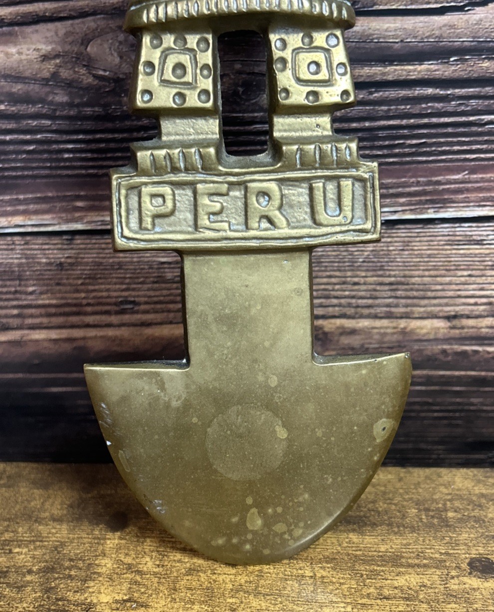 Vintage Brass Peruvian Tumi Figurine Ancient Wall Hanging Ceremonial Blade Aztec