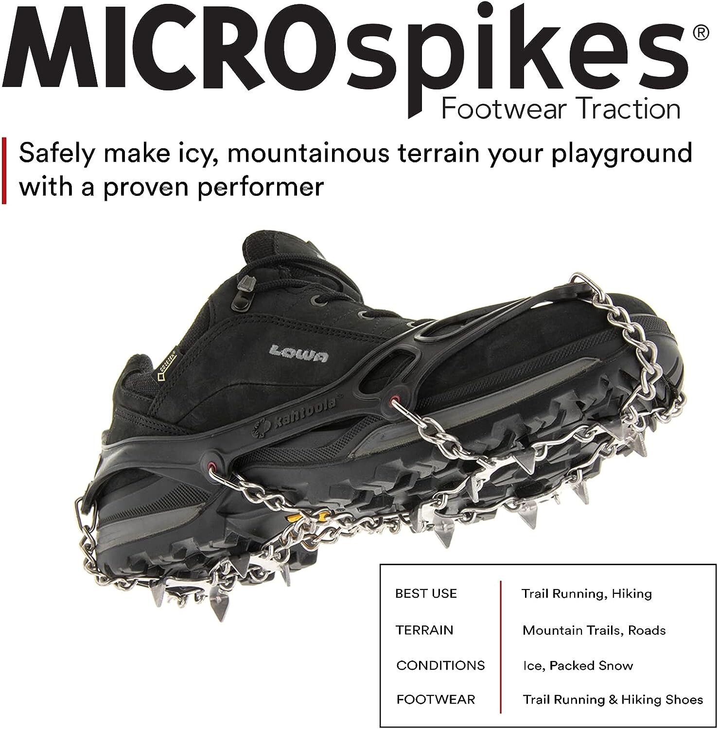 Kahtoola MICROspikes -snow, ice, trail hiking crampons - BLACK, MEDIUM