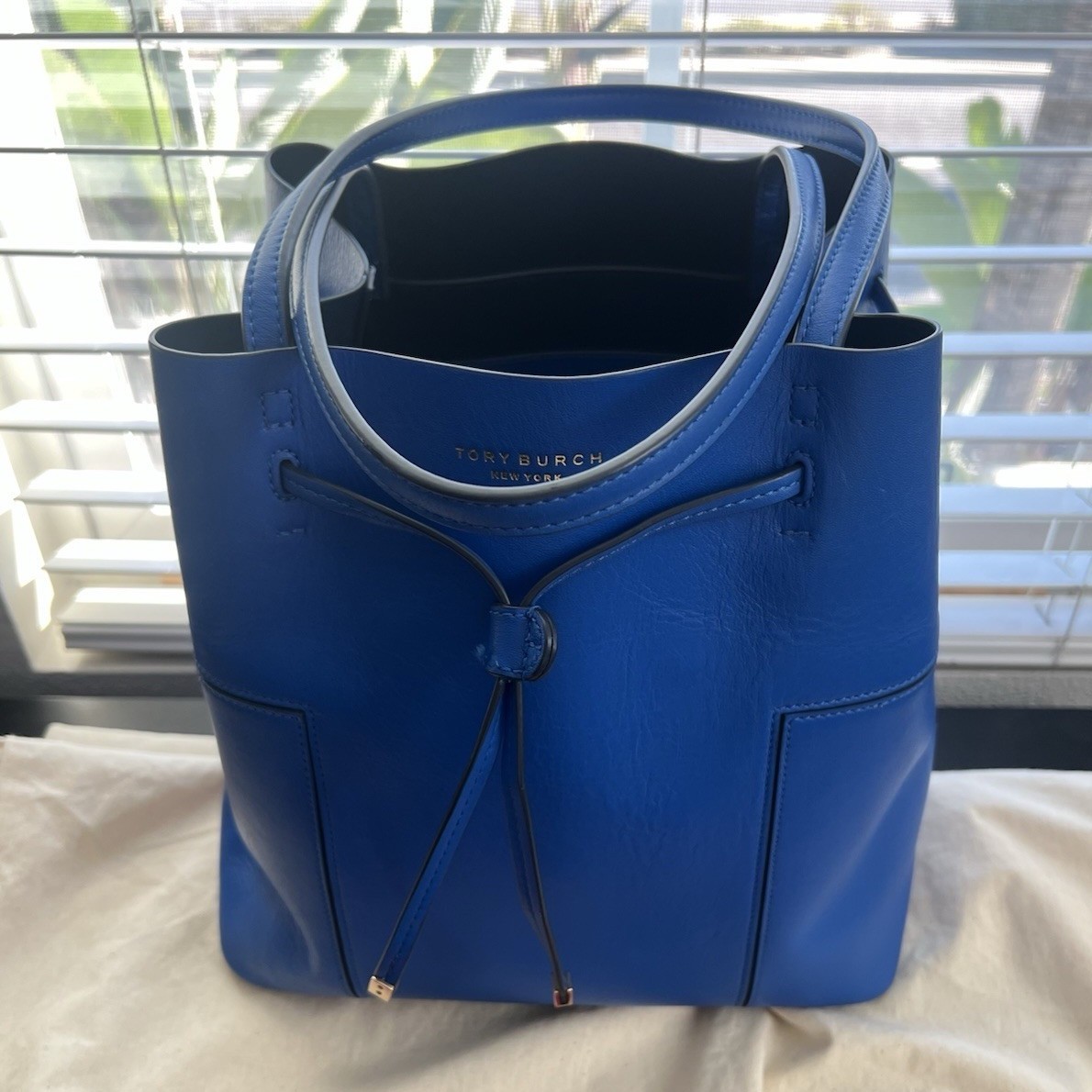 Tory Burch Block-T Bucket Bag Blue with Dust Bag